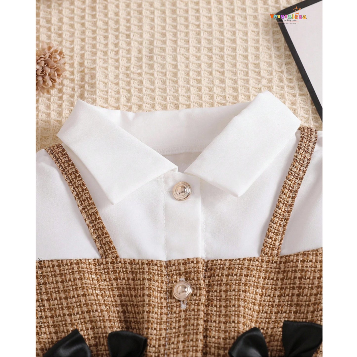 Baby Girls' Collared Puff Sleeve Classic A-Line Frock For Girls.