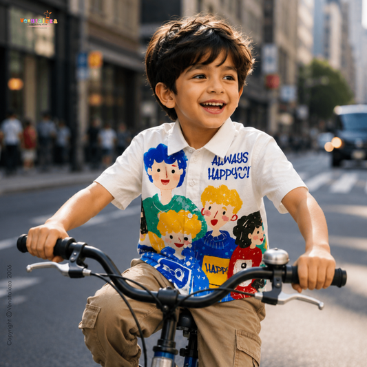 Venutaloza Cartoon Character Letter Print Short Sleeve Casual Shirt For Boy.