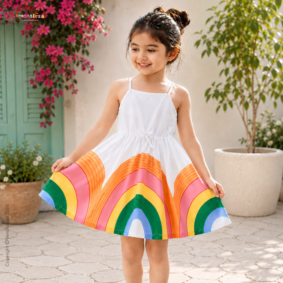 Baby Gril's Rainbow Sleeveless Frocks For Girls.