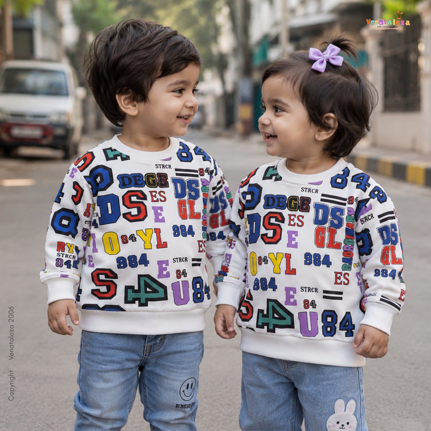 Venutaloza Letters Print Neck Color Block Full Sleeve T-Shirt For Baby Girl's.