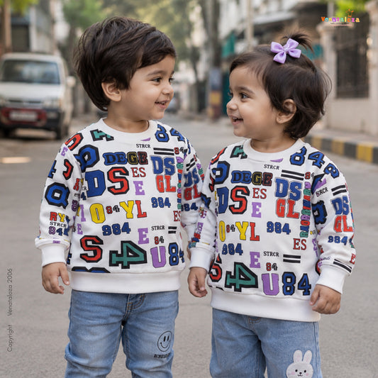 Venutaloza Letters Print Neck Color Block Full Sleeve T-Shirt For Baby Girl's.