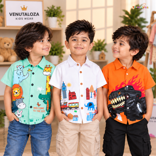 Boy's New Fashion Designer Button Front (Combo Pack Of 3) Shirt For Boy.