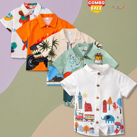 Venutaloza Stylish Designer Button Front (Combo pack For 5) Shirt For Boy.
