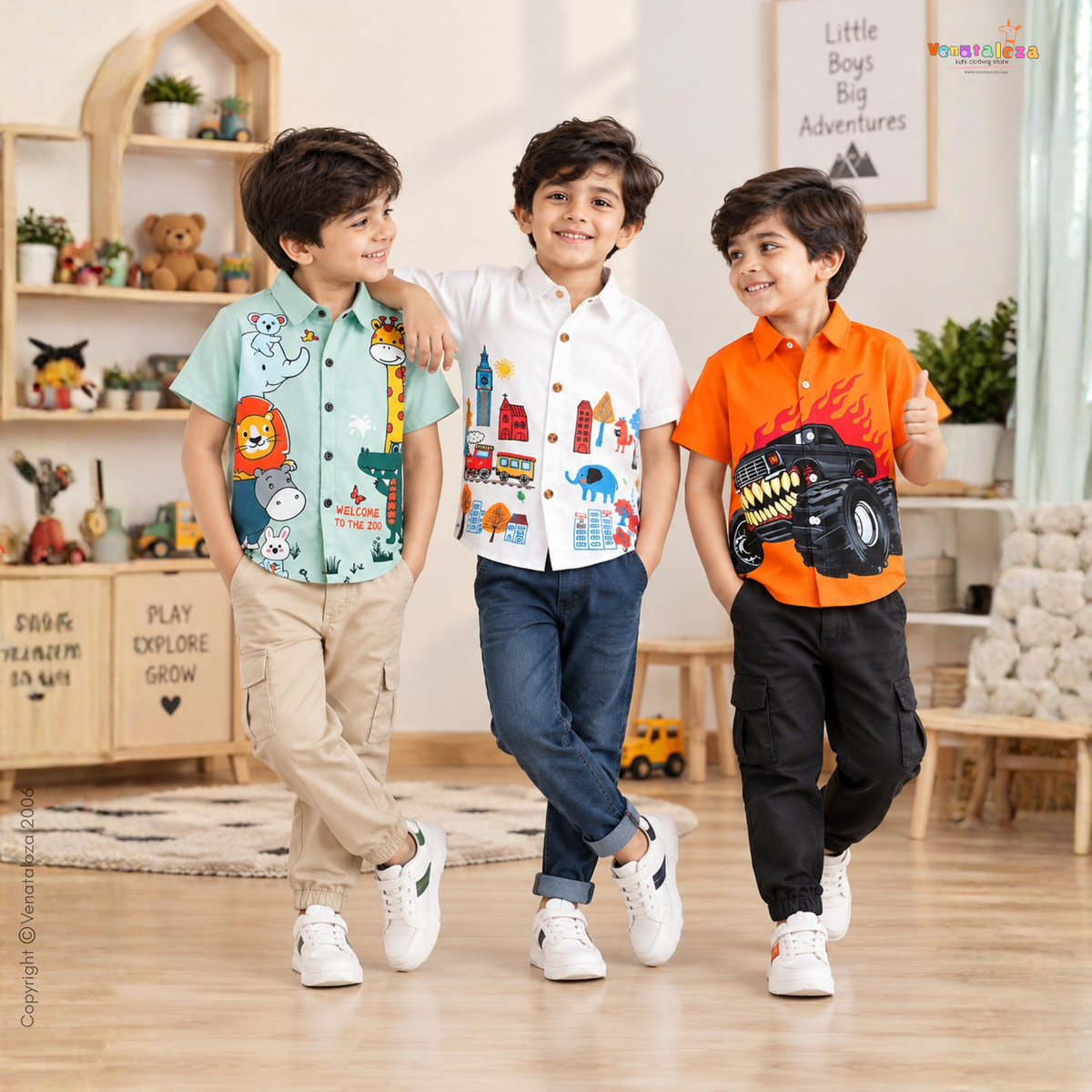 Boy's New Fashion Designer Button Front (Combo Pack Of 3) Shirt For Boy.