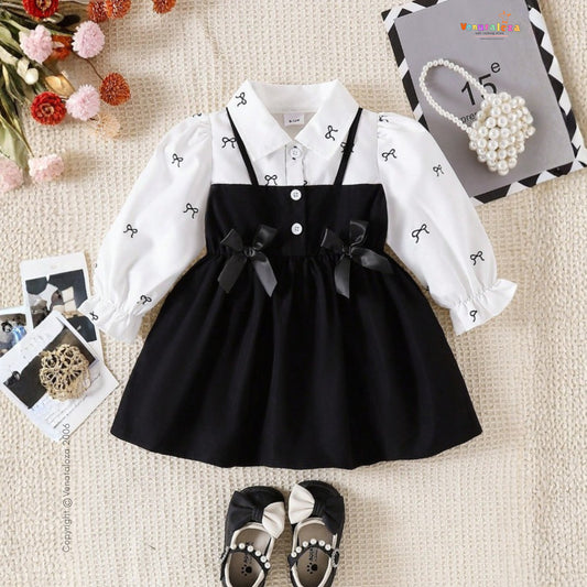 Baby Girls' Collared Puff Sleeve Classic A-Line Frock For Girls.