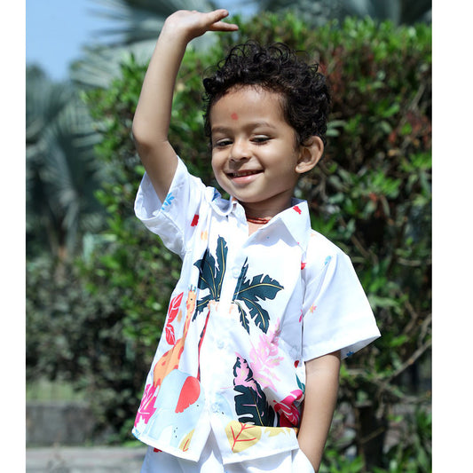Venutaloza Tropical's Designer Print Button Front Shirt For Boy.