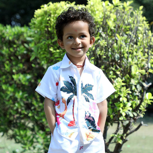 Venutaloza Tropical's Designer Print Button Front Shirt For Boy.