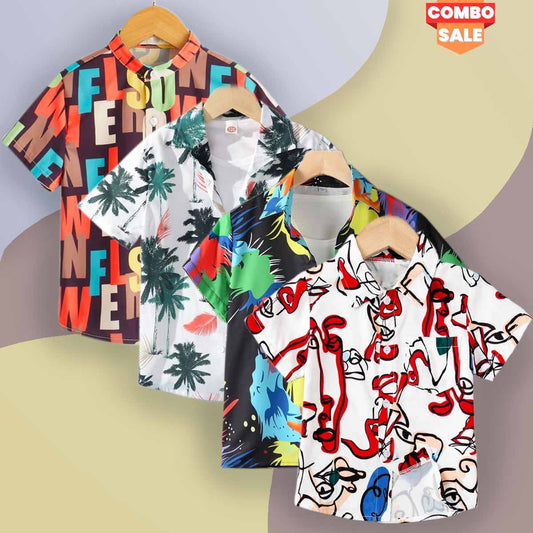 Venutaloza Boy's Stylish Cool Looking Colorful Graphic Designer Button Front (Combo pack For 4) Shirt For Boy.