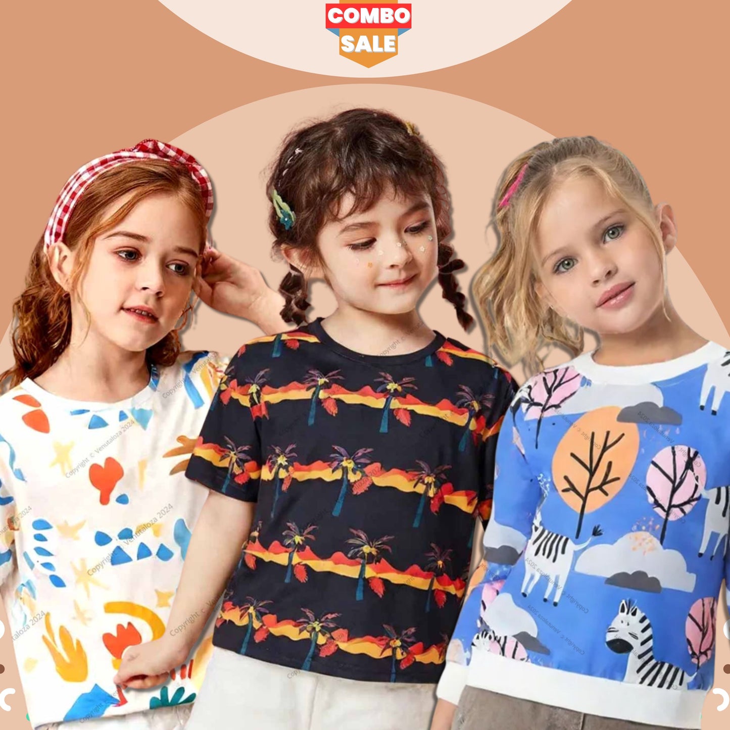 Venutaloza Stylish Patterns (Combo Pack of 3) T-shirt For Baby Girls.