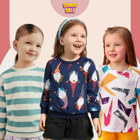 Venutaloza Unique Multicolour Patterns (Combo Pack of 3) T-shirt For Baby Girls.