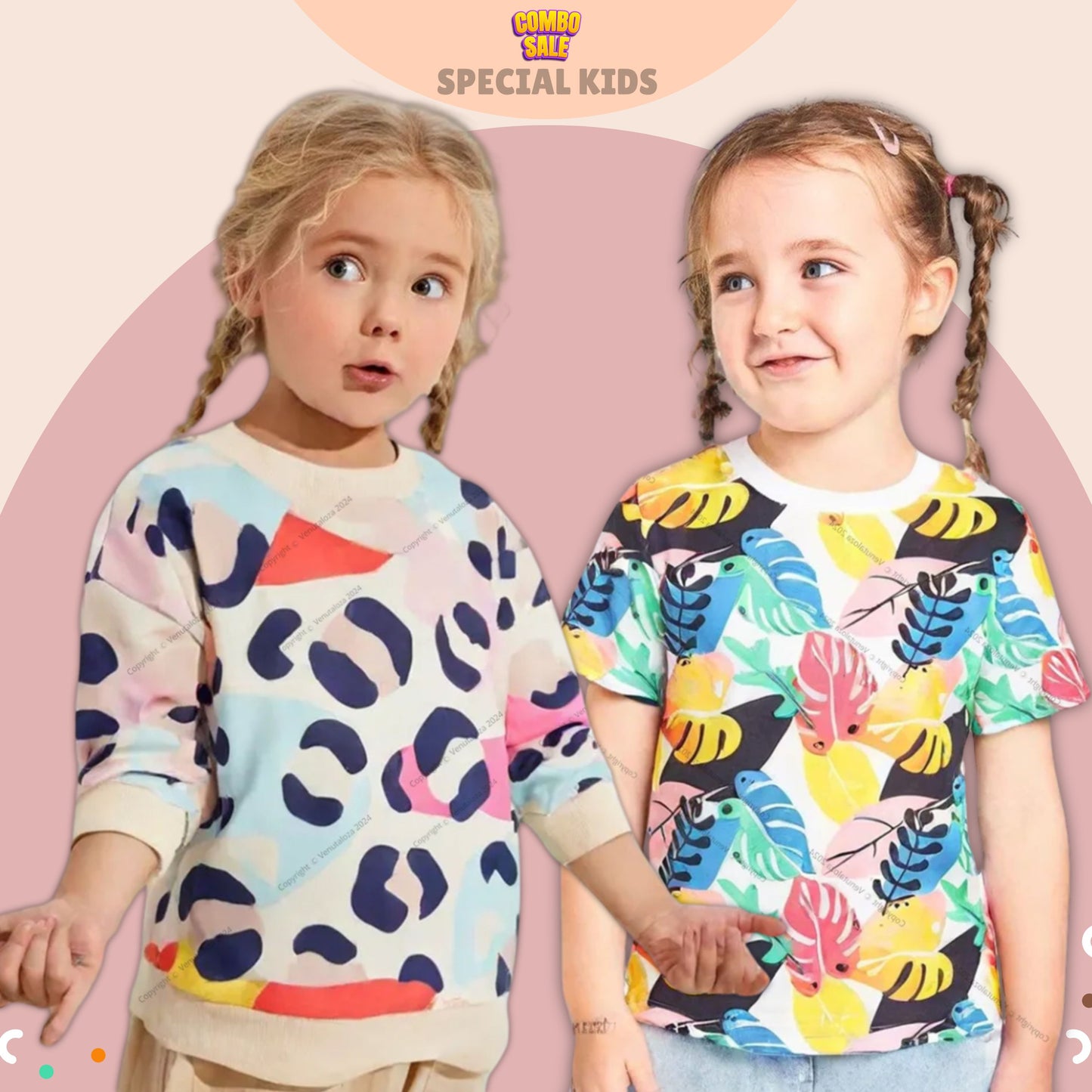 Venutaloza Stylish Tropical_Animal Patterns (Combo Pack of 2) T-shirt For Baby Girl.