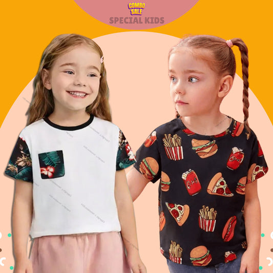 Venutaloza Floral Pizza_Patterns (Combo Pack of 2) T-shirt For Baby Girl.