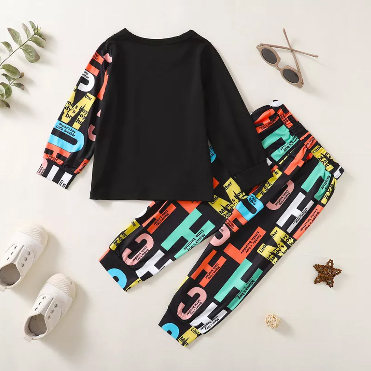 Venutaloza Stylish Baby Set Tie Dye Fleece & Letter Graphic & Alphabet Letter (Combo Pack Of 3) T-Shirt & Pants.