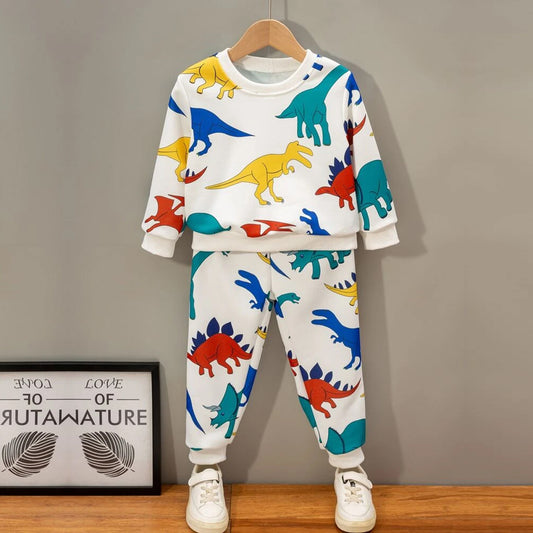 Venutaloza Stylish Baby Set Dinosaur Animal & Truck Fleece &  Round Neck Cartoon (Combo Pack Of 3) T-Shirt & Pants.