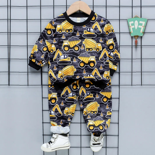 Venutaloza Baby Boys Working Car Vehicles Pullover Print T-shirt & Pants..