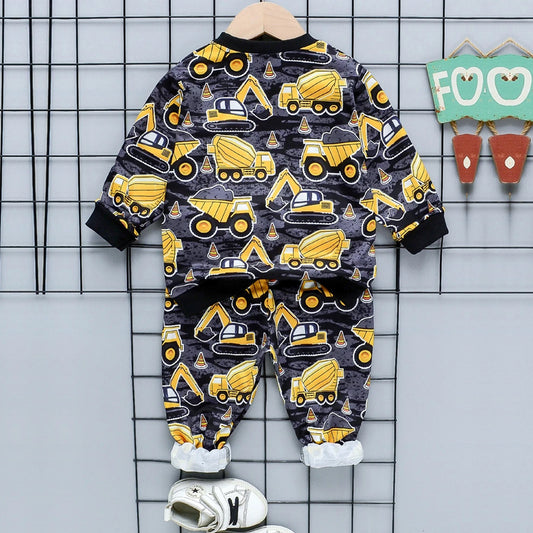 Venutaloza Baby Boys Working Car Vehicles Pullover Print T-shirt & Pants..