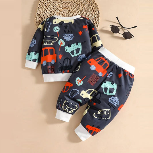 Venutaloza Baby Boys Car & Tree Pullover Print Graphic T-shirt & Pants For Boys.