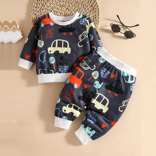 Venutaloza Baby Boys Car & Tree Pullover Print Graphic T-shirt & Pants For Boys.