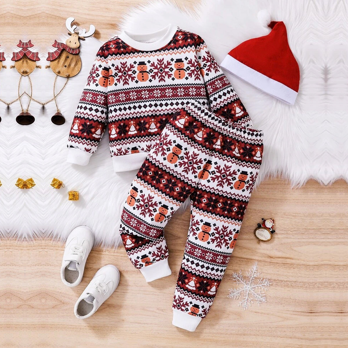 Venutaloza Toddler Boys Thermal Crew Neck Long Sleeve Print T-shirt & Pants Two Piece Set For Boys.