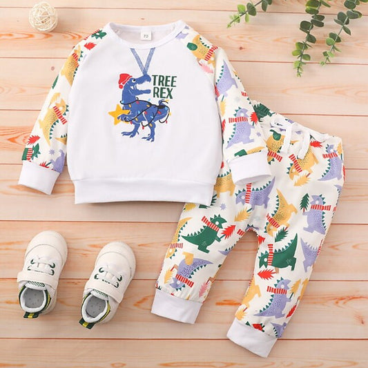 Venutaloza Baby Boys Cartoon Sleeve Autumm Trousers Long Pullover Print T-shirt & Pants..