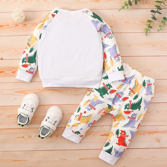 Venutaloza Baby Boys Cartoon Sleeve Autumm Trousers Long Pullover Print T-shirt & Pants..