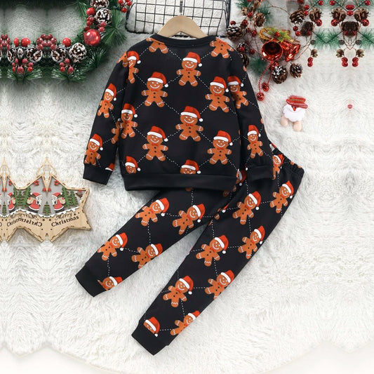 Venutaloza Toddler Boys Black Bear Graphic Print T-shirt & Pants Two Piece Set For Boys.