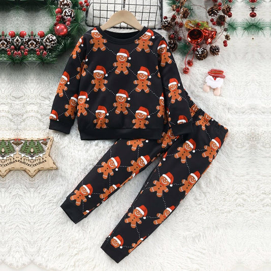 Venutaloza Toddler Boys Black Bear Graphic Print T-shirt & Pants Two Piece Set For Boys.