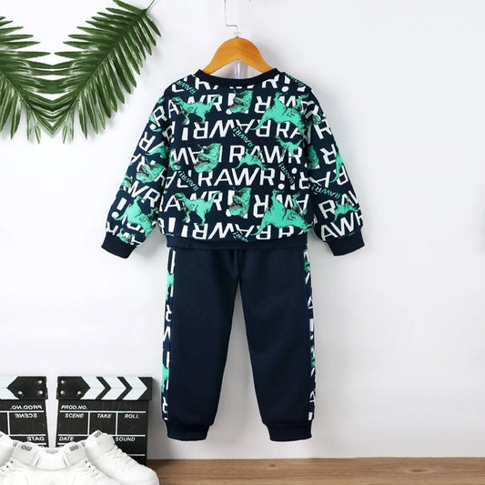 Venutaloza Toddler Boys Letters Dinosaur Print Graphic T-shirt & Pants.