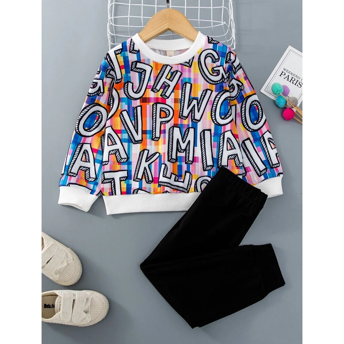 Venutaloza Baby Set Letters Multicolor Print Graphic T-shirt & Pants.