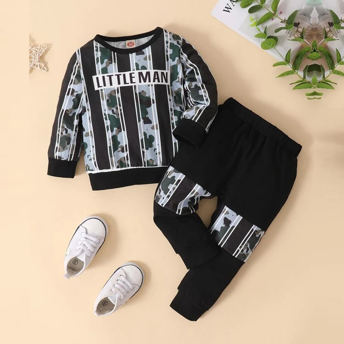 Venutaloza Stylish Baby Set Little Man Print & Thermal Crew Design (Combo Pack Of 2) T-Shirt & Pants.