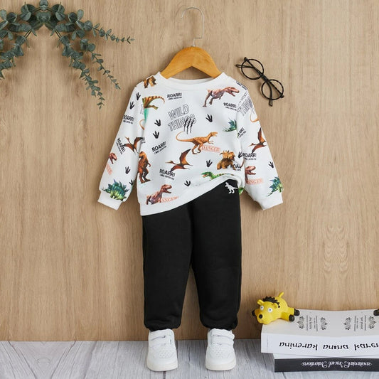 Venutaloza Baby-Set Dinosaur Graphic Print & Cami T-Shirt & Pants Two Piece Set For Boys.