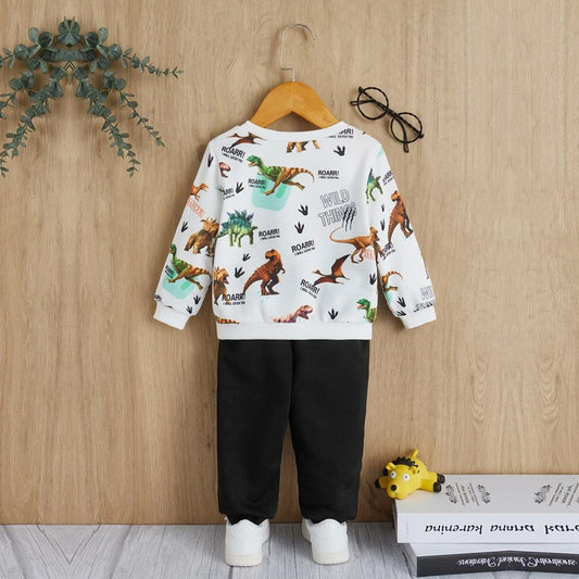 Venutaloza Baby-Set Dinosaur Graphic Print & Cami T-Shirt & Pants Two Piece Set For Boys.