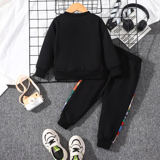 Venutaloza Baby Boys Outfit & Set Long Sleeve Round Neck Cartoon Print Modern T-shirt & Pants.