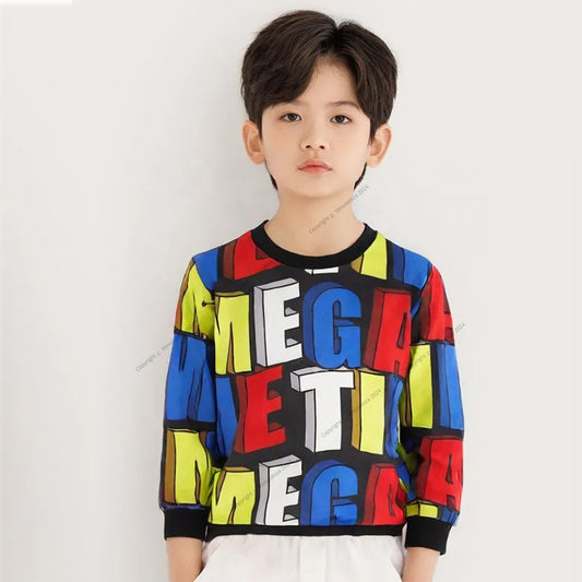 Venutaloza Letters Stripe Full Sleeve Round Nick Tee T-Shirt For Boy's & Girl's.