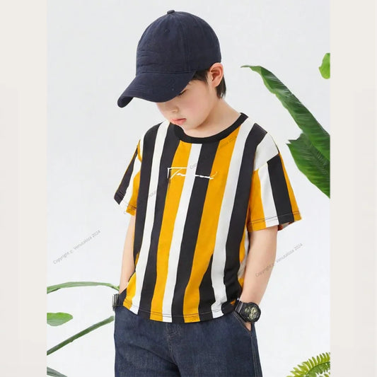 Venutaloza Stripe Color Block  Round Neck T-Shirt For Boy's & Girl's.