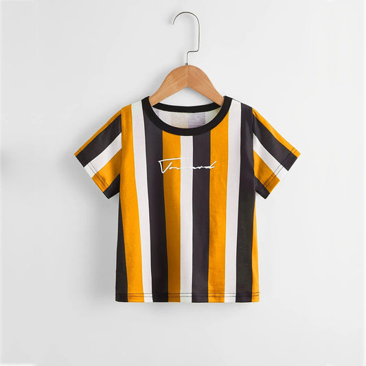 Venutaloza Stripe Color Block  Round Neck T-Shirt For Boy's & Girl's.