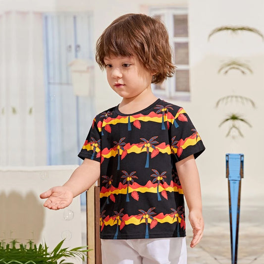 Venutaloza Cocount Tree Round Neck Stripe T-Shirt For Boy's & Girl's.