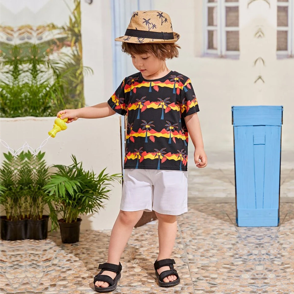 Venutaloza Cocount Tree Round Neck Stripe T-Shirt For Boys & Baby Girl's.