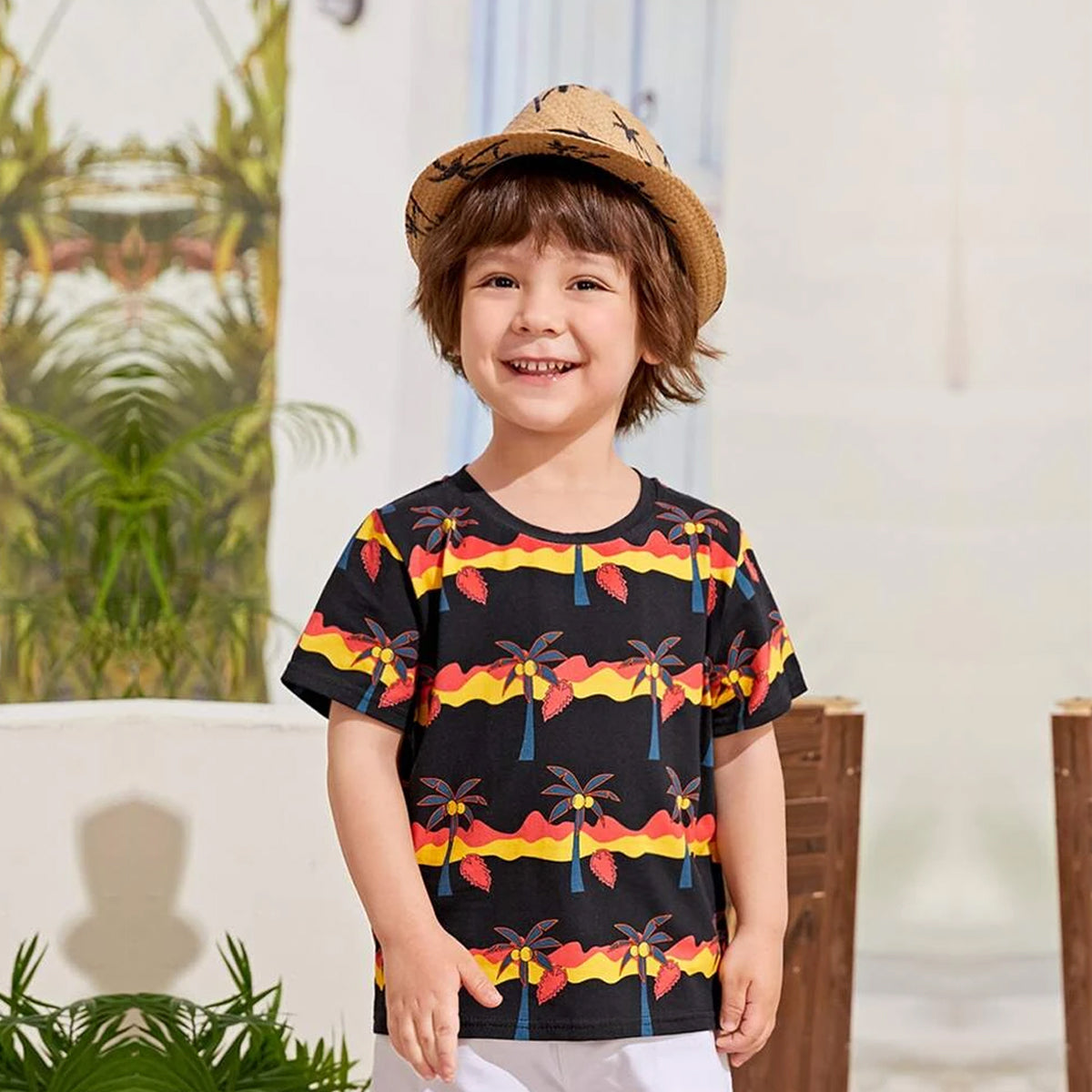 VENUTALOZA Boy's Cocount Tree &  Round Neck Stripe (Combo Pack of 2) T-shirt For Boy's.