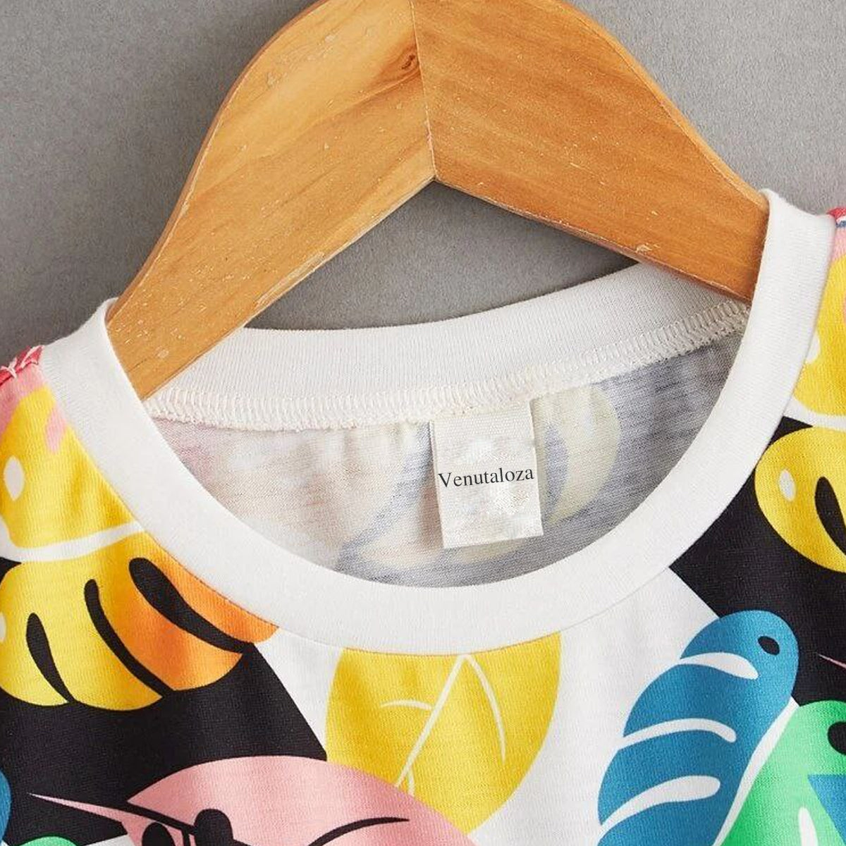 Venutaloza Toddler Boy's Tropical Print Neck Color Block T-Shirt For Boy's & Girl's..
