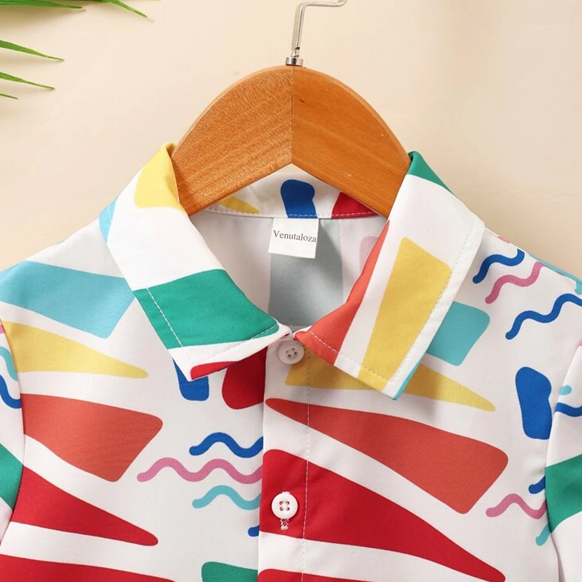 Venutaloza Boys Geometric Graphic Color-block Shirt For Boy.