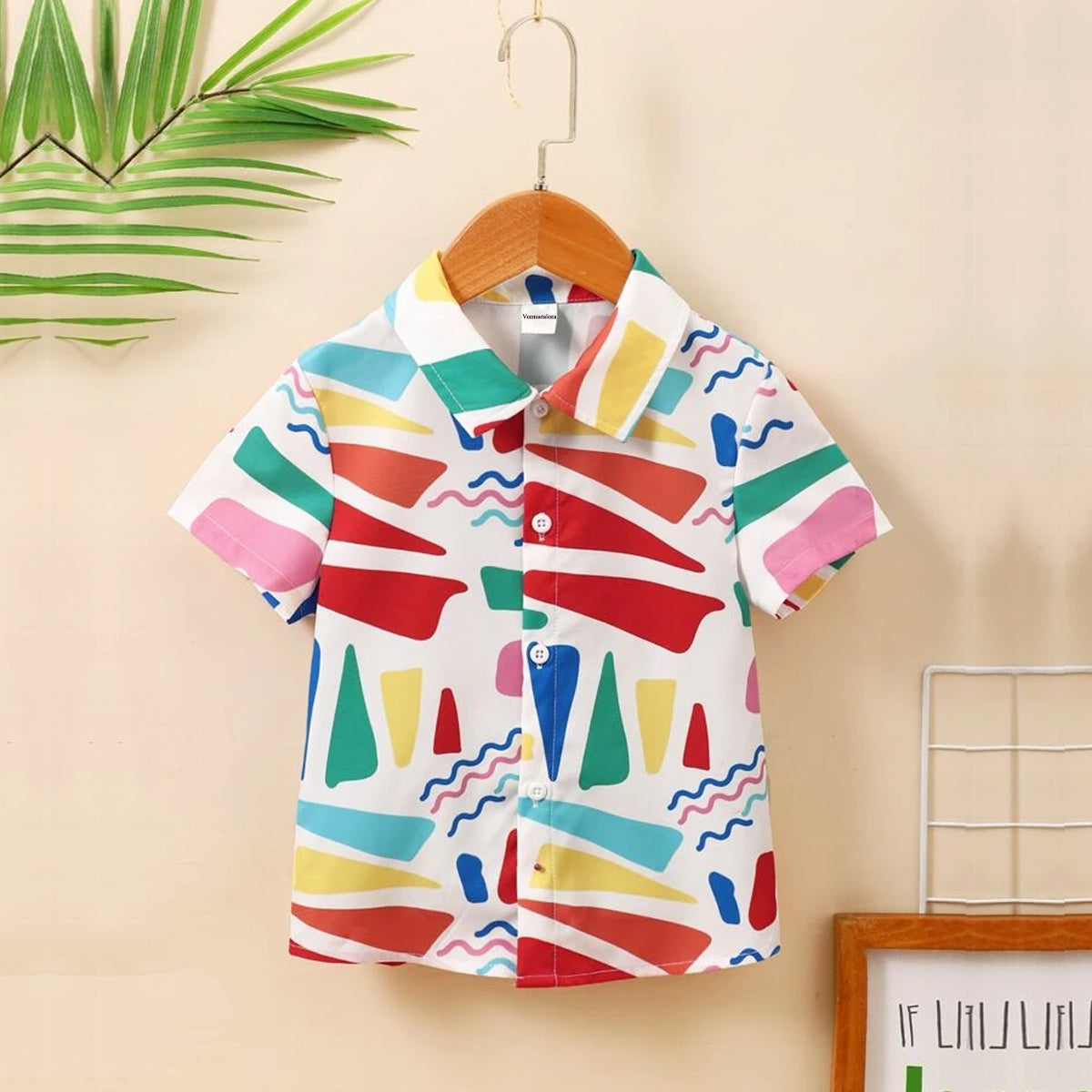 Venutaloza Boys Geometric Graphic Color-block Shirt For Boy.