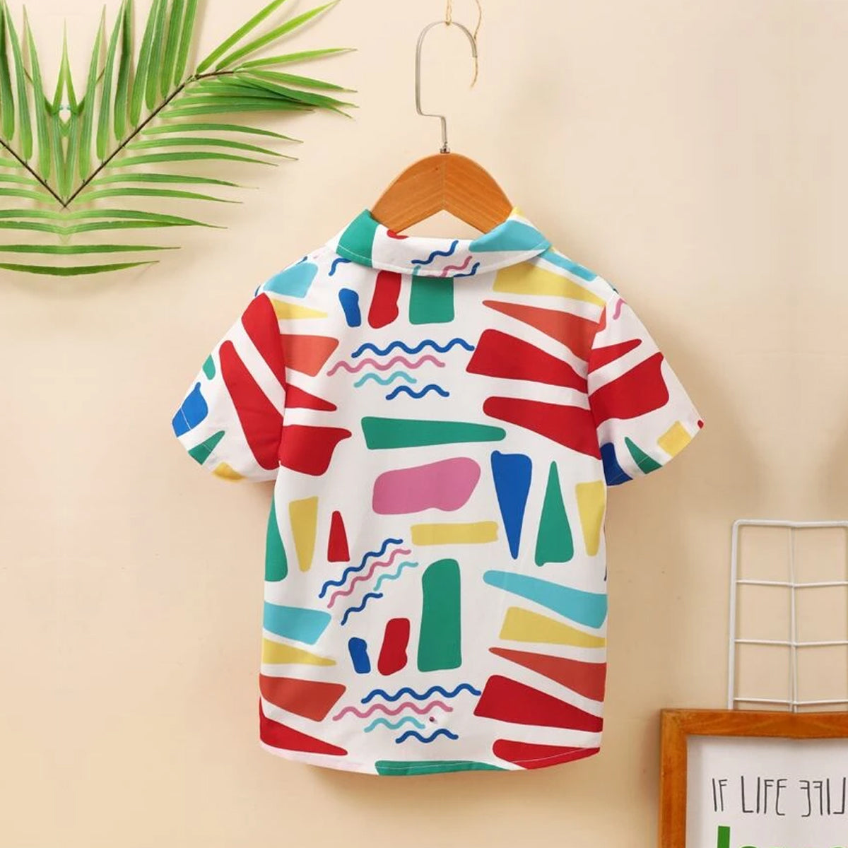 Venutaloza Boys Geometric Graphic Color-block Shirt For Boy.