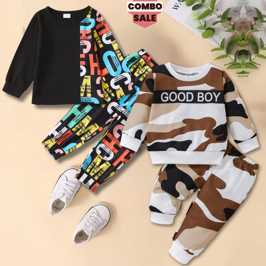 Venutaloza Baby Set Color-Block Letter & Boys Alphabet Letter Patchwork (Combo Pack Of 2) T-shirt & Pants.