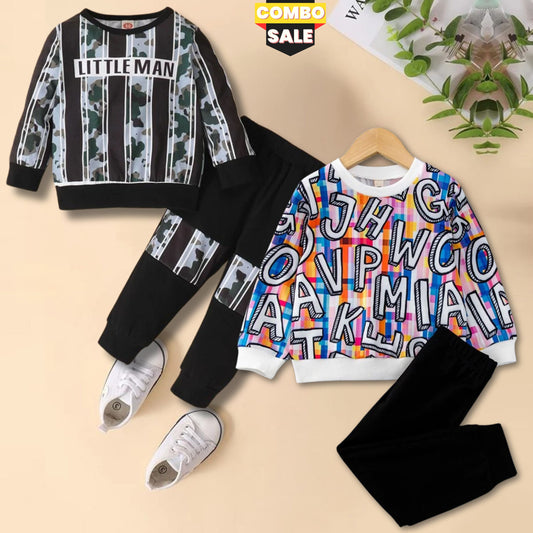 Venutaloza Stylish Baby Set Little Man Print & Thermal Crew Design (Combo Pack Of 2) T-Shirt & Pants.