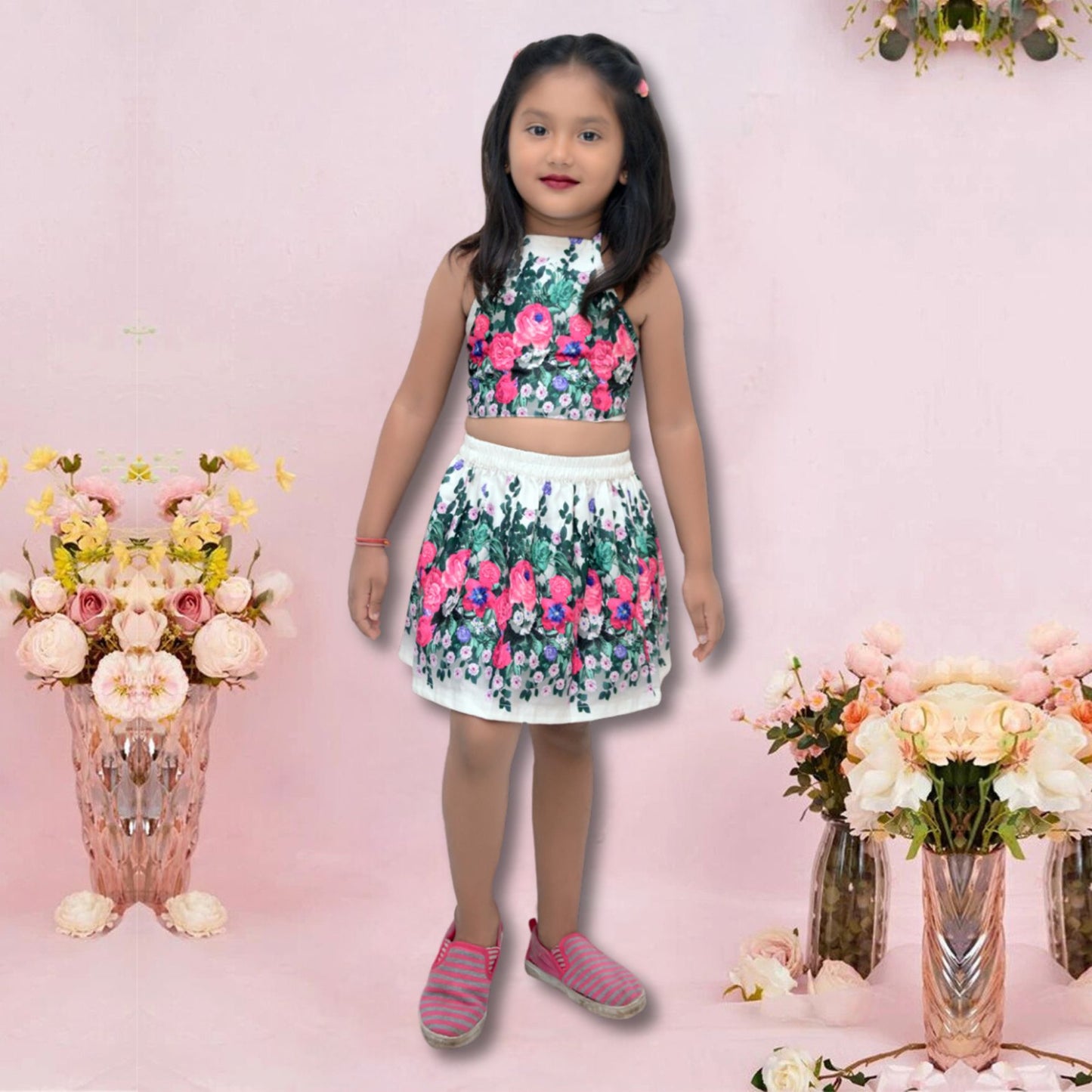 BabyGirl's Stylish Floral Designer Top & Shorts For Kids.