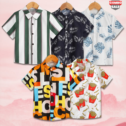 Venutaloza Multicolor Designer Button Front (Combo pack For 5) Shirt For Boy.