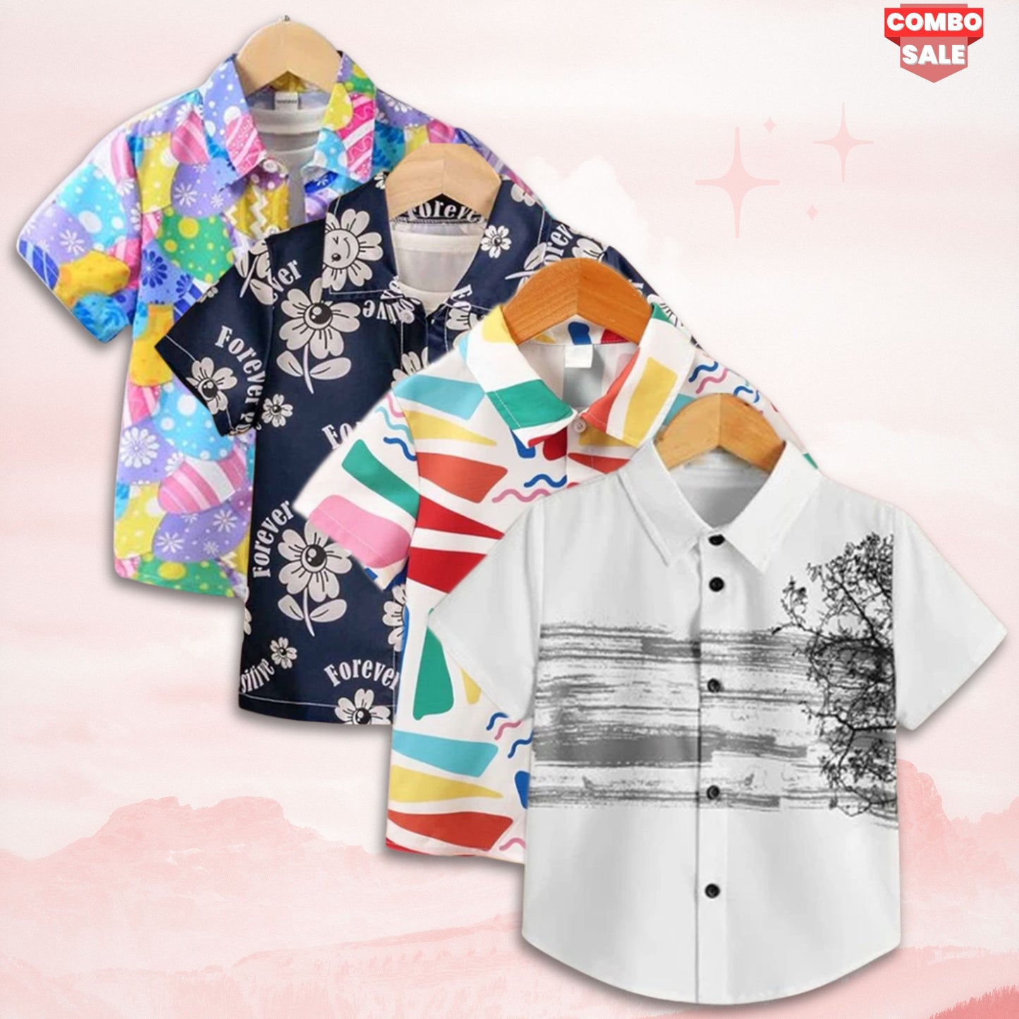 Venutaloza Boy's Stylish Colorful Graphic Multicolors Designer Button Front (Combo pack For 4) Shirt For Boy.