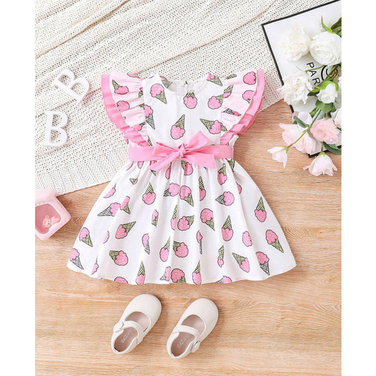 Baby Ice cream designer Dress With Bowknot Decoration For Girls.