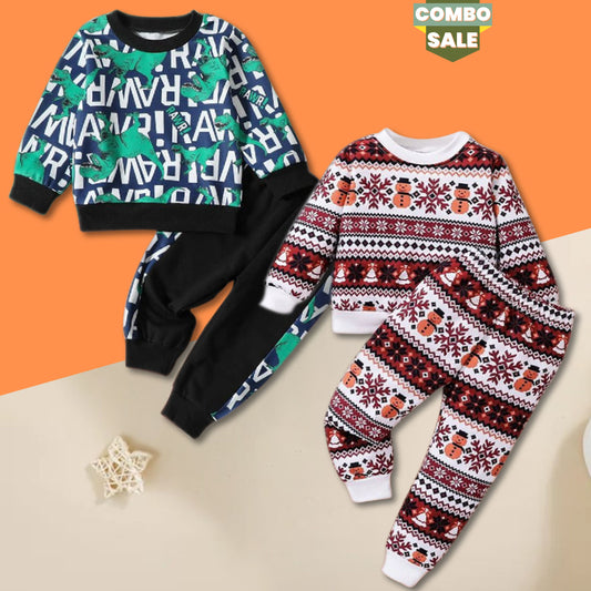 Venutaloza Thermal Crew & Dinosaur Animal Graphic Print (Combo Pack Of 2) T-Shirt & Pants.